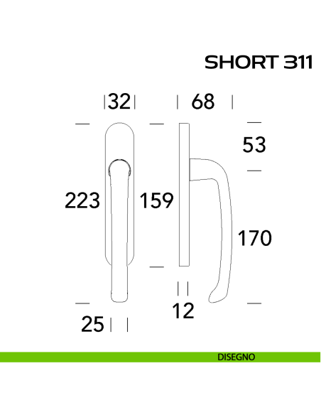 Maniglione per alzante scorrevole Short 311 Reguitti accoppiato disegno