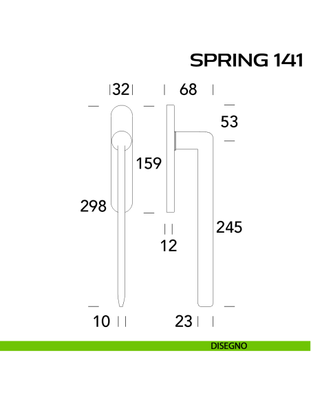 Maniglione per alzante scorrevole Spring 141 Reguitti accoppiato disegno