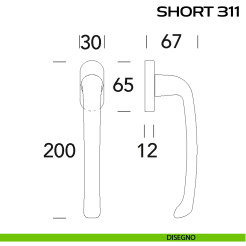 Maniglia DK con impugnatura lunga per scorrevole con rosetta Short 311 Reguitti disegno