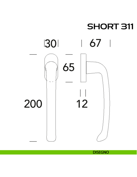 Maniglia DK con impugnatura lunga per scorrevole con rosetta Short 311 Reguitti disegno
