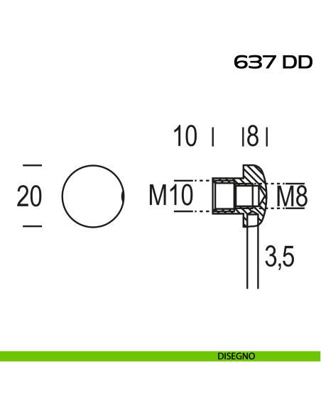 Dado diametro 20 mm con doppio filetto per troncone Reguitti 637DD disegno