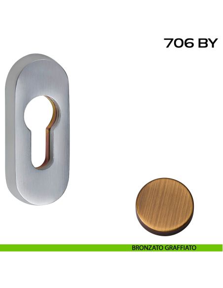 Bocchetta di sicurezza (a baionetta) ovale con foro per cilindro Europeo 706BY bronzato