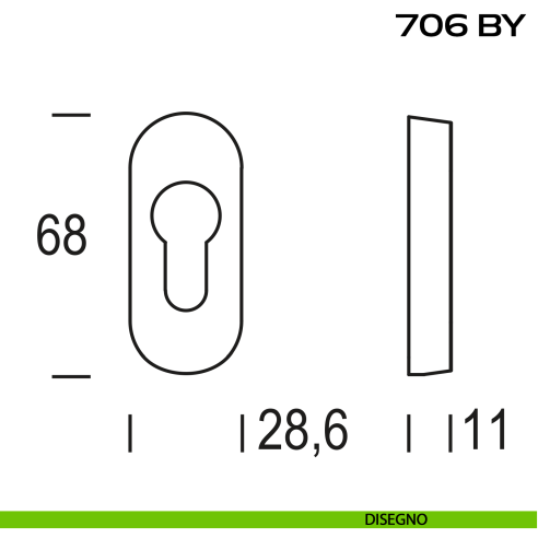 Bocchetta di sicurezza (a baionetta) ovale con foro per cilindro Europeo 706BY disegno