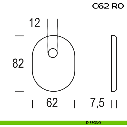 Bocchetta ovale con foro asse per cilindretti con codolo 62x82 mm Reguitti C62RO disegno