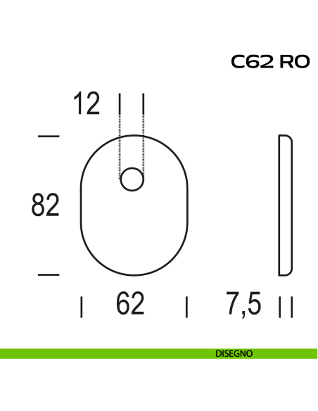 Bocchetta ovale con foro asse per cilindretti con codolo 62x82 mm Reguitti C62RO disegno
