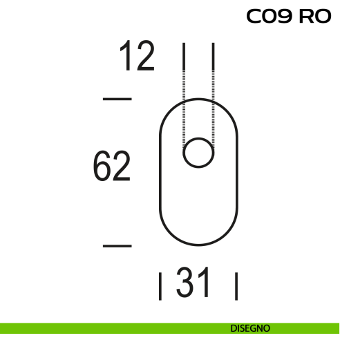 Bocchetta ovale con foro asse per cilindretti con codolo 31x62 mm Reguitti C09RO disegno