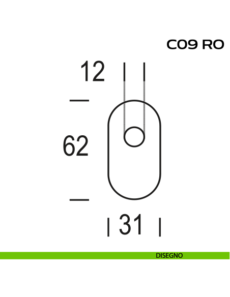 Bocchetta ovale con foro asse per cilindretti con codolo 31x62 mm Reguitti C09RO disegno