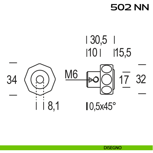Pomolo per cilindro diametro 34 mm Reguitti 502NN disegno