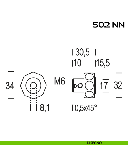 Pomolo per cilindro diametro 34 mm Reguitti 502NN disegno