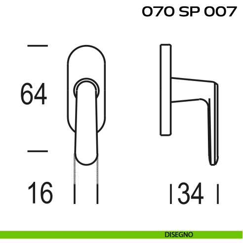 Segretino piccolo per porta con rosetta 27x67x7 mm Reguitti 070SP007 disegno