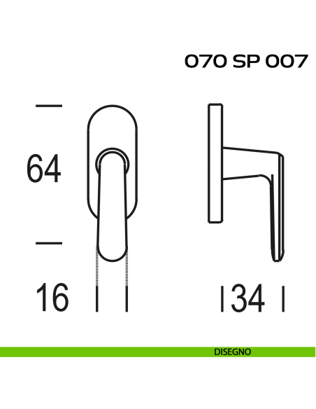 Segretino piccolo per porta con rosetta 27x67x7 mm Reguitti 070SP007 disegno