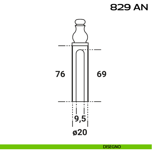 Copricerniera Anuba Registrabile Ø20 mm Reguitti 829ANG20 disegno