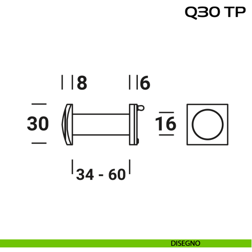 Spioncino quadro per spessore porta 34-60 mm Reguitti Q30TP disegno