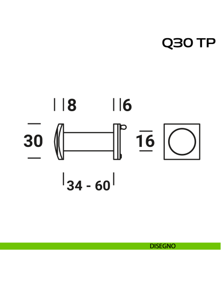 Spioncino quadro per spessore porta 34-60 mm Reguitti Q30TP disegno