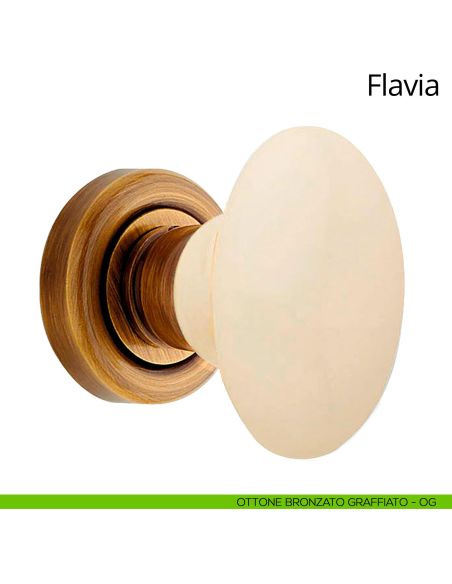 Pomello per porta girevole con porcellana avorio Flavia Linea Calì ottone graffiato opaco