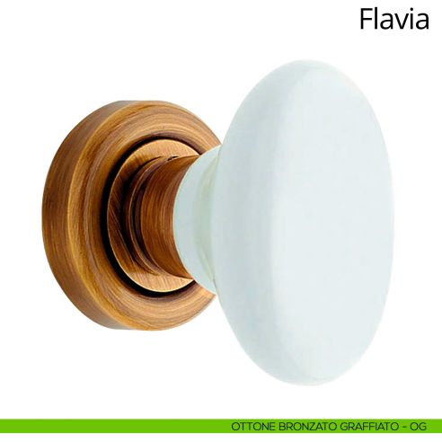 Pomello per porta girevole con porcellana bianca Flavia Linea Calì ottone graffiato opaco