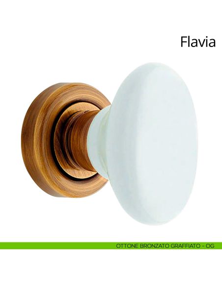 Pomello per porta girevole con porcellana bianca Flavia Linea Calì ottone graffiato opaco