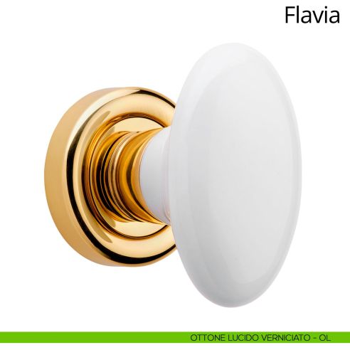 Pomello per porta girevole con porcellana bianca Flavia Linea Calì ottone lucido
