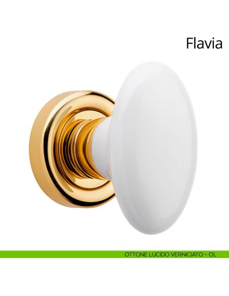 Pomello per porta girevole con porcellana bianca Flavia Linea Calì ottone lucido