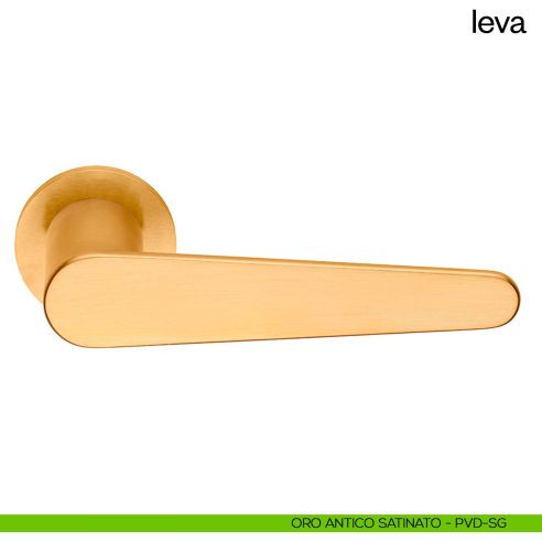 Maniglia per porta Leva dnd Handles con rosetta e bocchetta tonda fine oro antico satinato