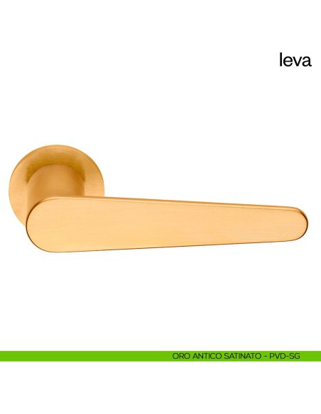 Maniglia per porta Leva dnd Handles con rosetta e bocchetta tonda fine oro antico satinato