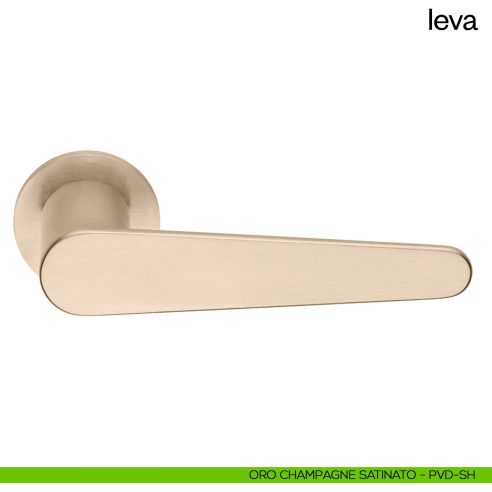 Maniglia per porta Leva dnd Handles con rosetta e bocchetta tonda fine oro champagne satinato
