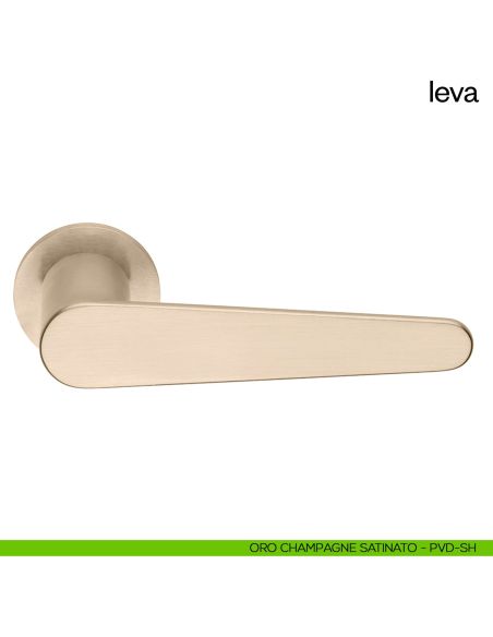 Maniglia per porta Leva dnd Handles con rosetta e bocchetta tonda fine oro champagne satinato