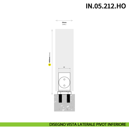 Cerniera pivot idraulica per porta a bilico JNF IN.05.212.HO chiusura automatica portata 200 kg Satinato - disegno