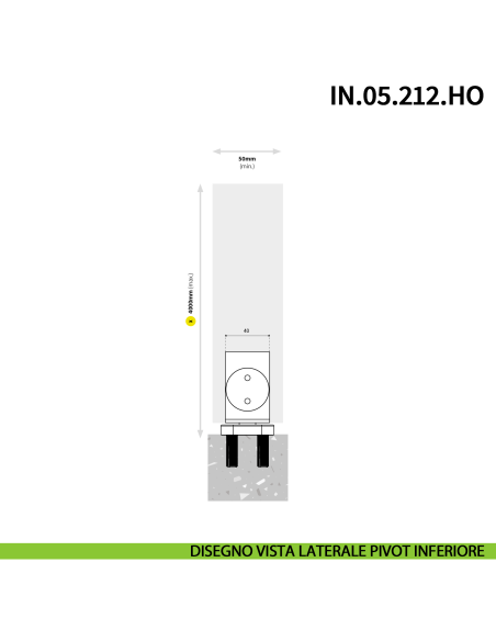 Cerniera pivot idraulica per porta a bilico JNF IN.05.212.HO chiusura automatica portata 200 kg Satinato - disegno