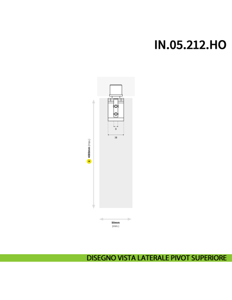 Cerniera pivot idraulica per porta a bilico JNF IN.05.212.HO chiusura automatica portata 200 kg Satinato - disegno