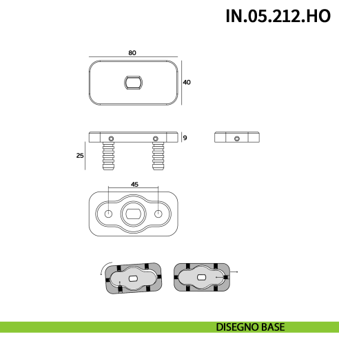 Cerniera pivot idraulica per porta a bilico JNF IN.05.212.HO chiusura automatica portata 200 kg Satinato - disegno