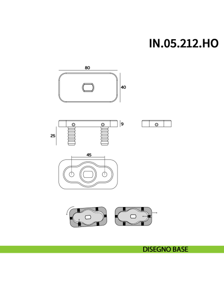 Cerniera pivot idraulica per porta a bilico JNF IN.05.212.HO chiusura automatica portata 200 kg Satinato - disegno