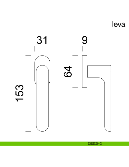 Maniglia per finestra martellina DK Leva dnd disegno