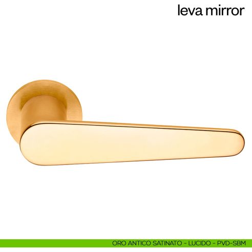 Maniglia per porta Leva Mirror dnd Handles con rosetta e bocchetta tonda fine oro antico satinato - lucido