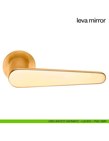 Maniglia per porta Leva Mirror dnd Handles con rosetta e bocchetta tonda fine oro antico satinato - lucido