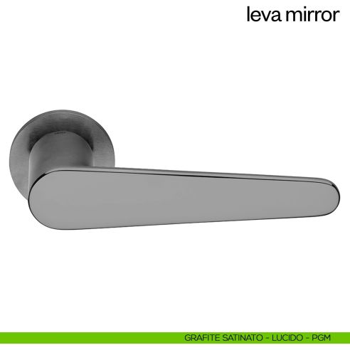 Maniglia per porta Leva Mirror dnd Handles con rosetta e bocchetta tonda fine grafite satinato - lucido