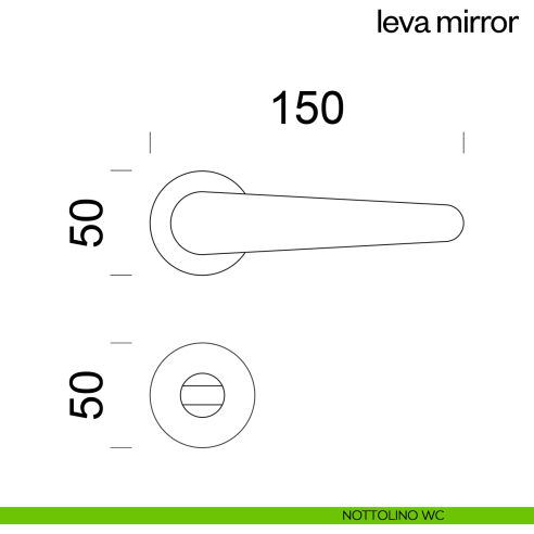 Maniglia per porta Leva Mirror dnd Handles con rosetta e bocchetta tonda fine nottolino wc