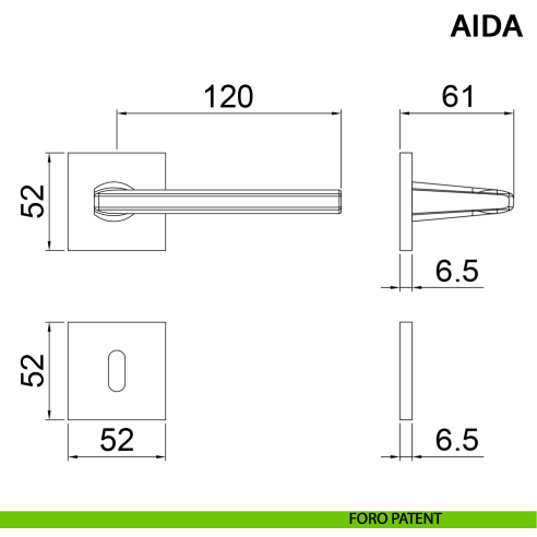 Maniglia per porta Aida Ghidini con rosetta quadrata patent