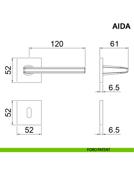 Maniglia per porta Aida Ghidini con rosetta quadrata patent