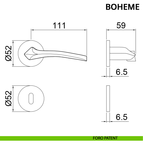 Maniglia per porta Boheme Ghidini con rosetta tonda patent