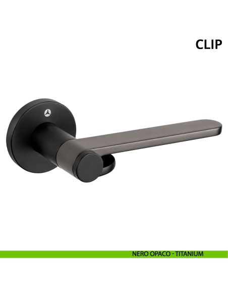 Maniglia per porta Clip Ghidini con rosetta tonda nero - titanium