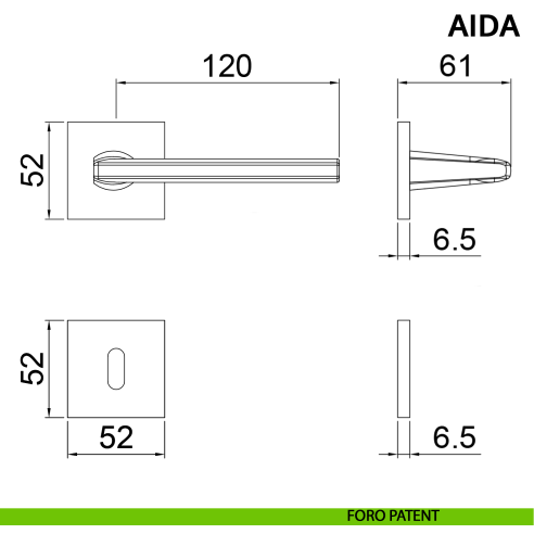 Maniglia per porta Aida Ghidini con rosetta quadrata patent