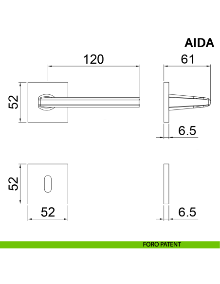 Maniglia per porta Aida Ghidini con rosetta quadrata patent
