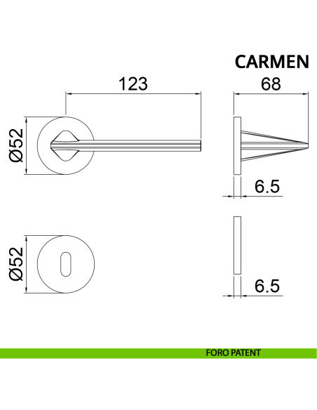 Maniglia per porta Carmen Ghidini con rosetta tonda patent