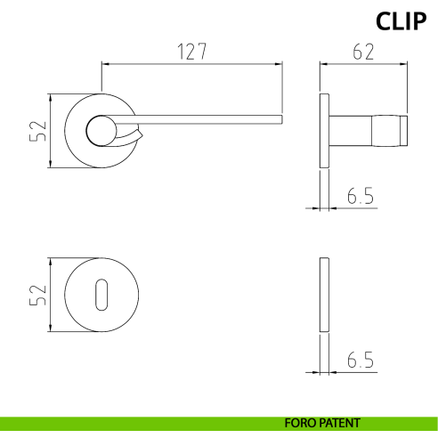 Maniglia per porta Clip Ghidini con rosetta tonda patent