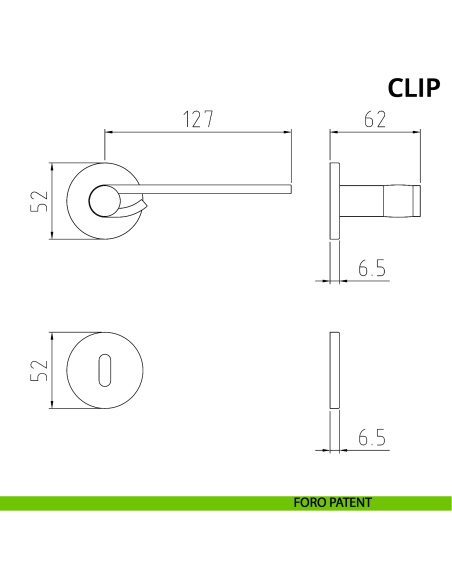 Maniglia per porta Clip Ghidini con rosetta tonda patent