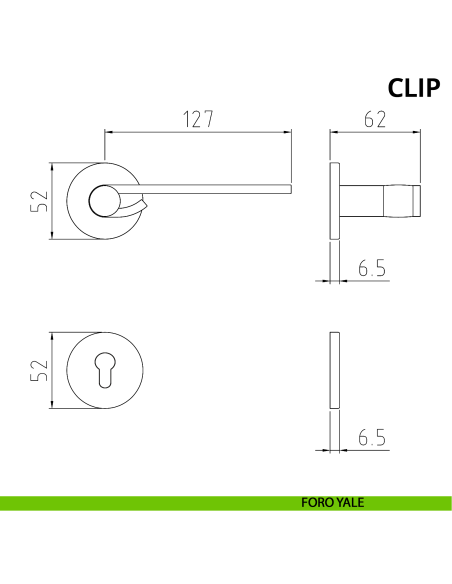 Maniglia per porta Clip Ghidini con rosetta tonda yale