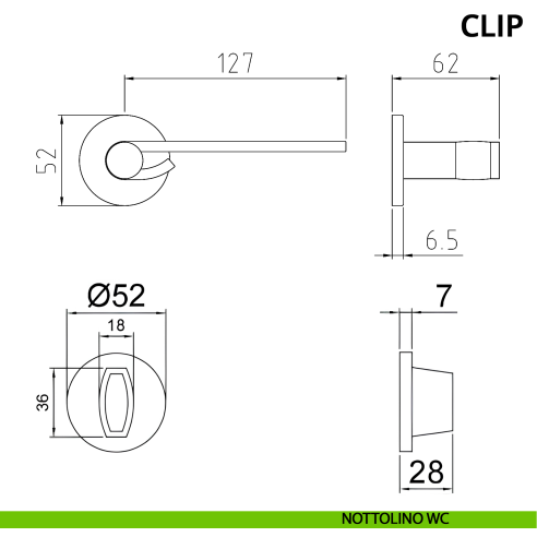 Maniglia per porta Clip Ghidini con rosetta tonda nottolino wc