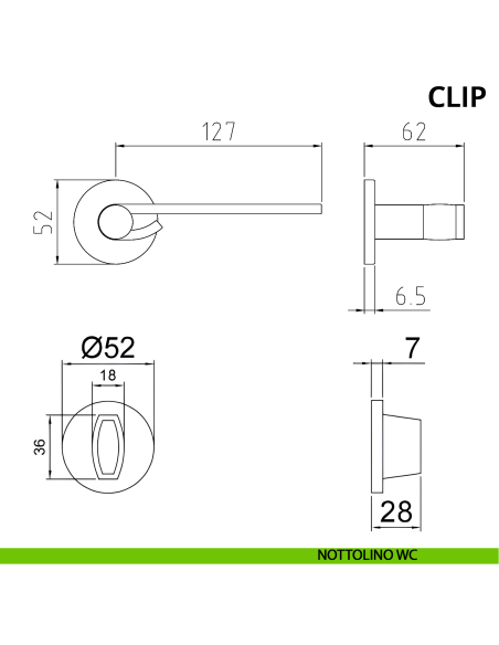 Maniglia per porta Clip Ghidini con rosetta tonda nottolino wc