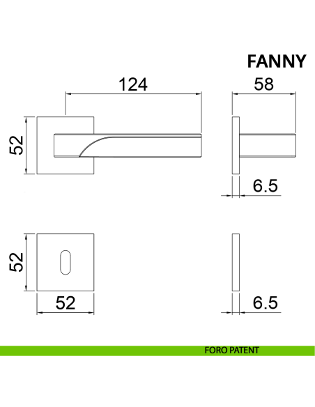 Maniglia per porta Fanny Ghidini con rosetta quadrata patent